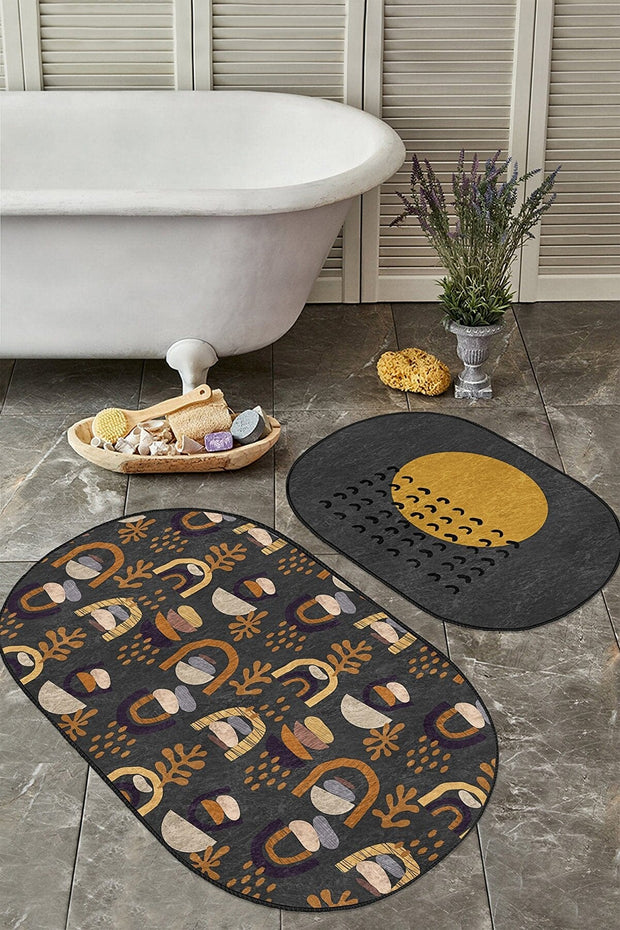 Set di 2 Tappetini da bagno antiscivolo Zeynep BPS616 Oval Multicolore, 100 x 60 cm / 60 x 50 cm