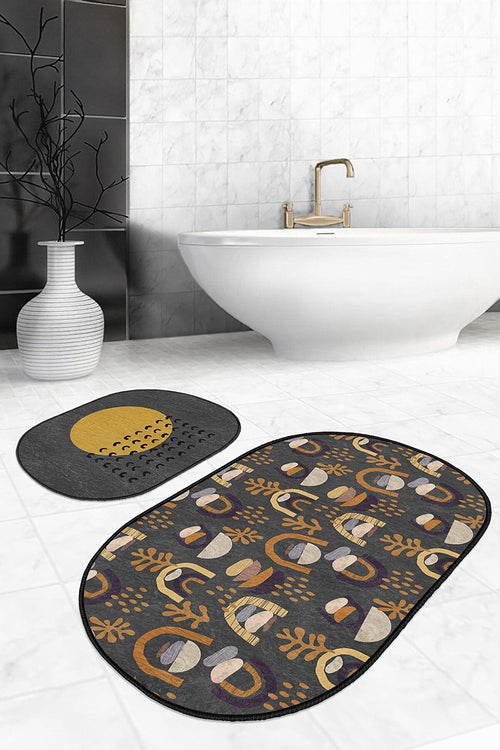 Set di 2 Tappetini da bagno antiscivolo Zeynep BPS616 Oval Multicolore, 100 x 60 cm / 60 x 50 cm (1)