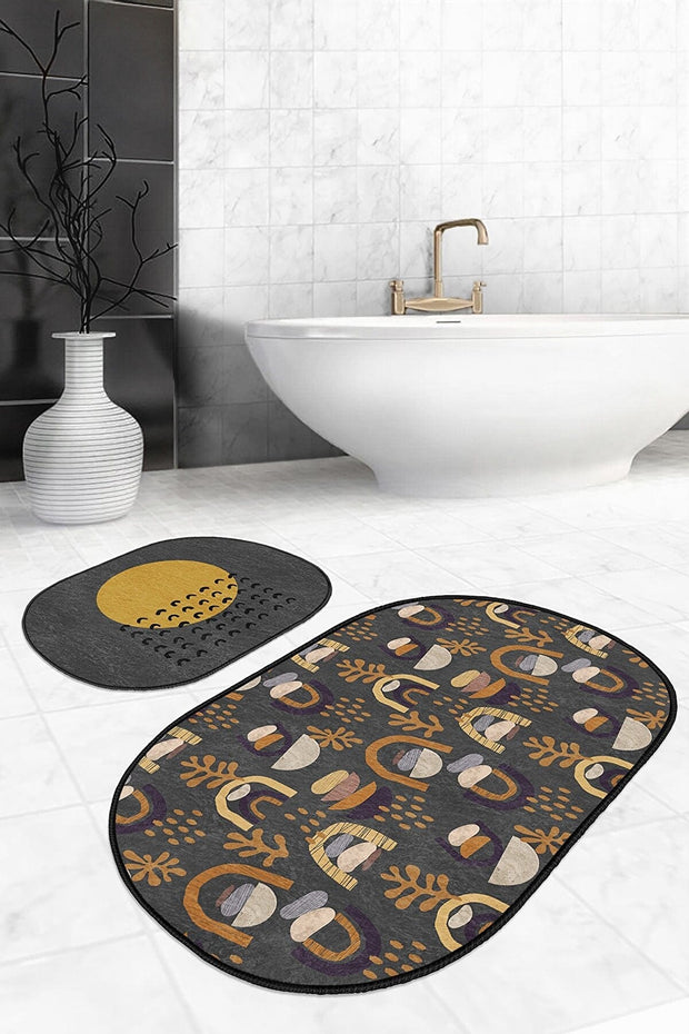 Set di 2 Tappetini da bagno antiscivolo Zeynep BPS616 Oval Multicolore, 100 x 60 cm / 60 x 50 cm (1)