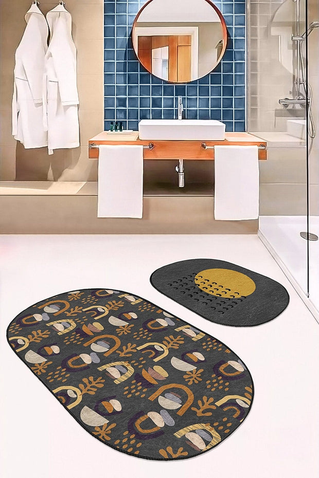 Set di 2 Tappetini da bagno antiscivolo Zeynep BPS616 Oval Multicolore, 100 x 60 cm / 60 x 50 cm (2)