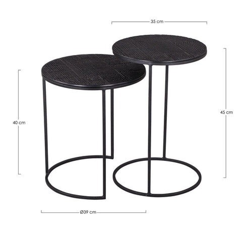 Bizzotto Set di 2 tavolini da caffè Aziza Nero
