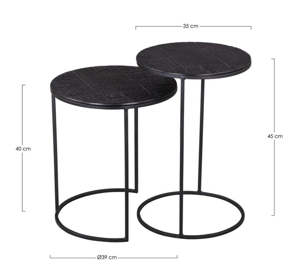 Bizzotto Set di 2 tavolini da caffè Aziza Nero