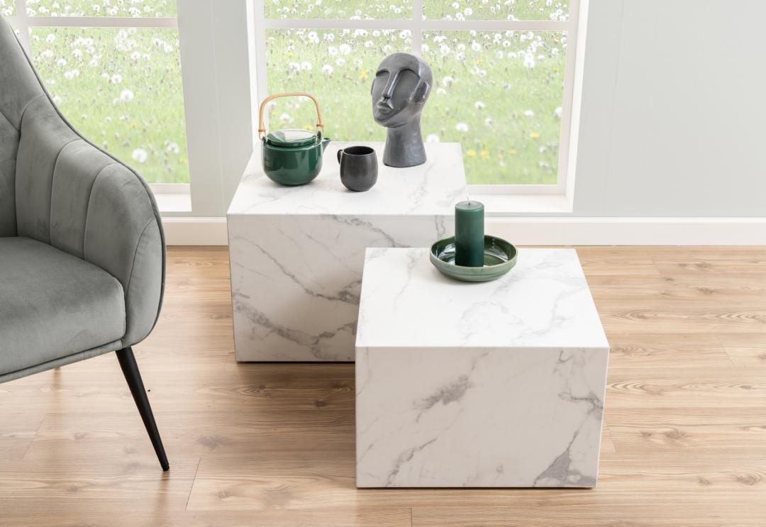 Set di 2 tavolini da caffè Dice Bianco (4)