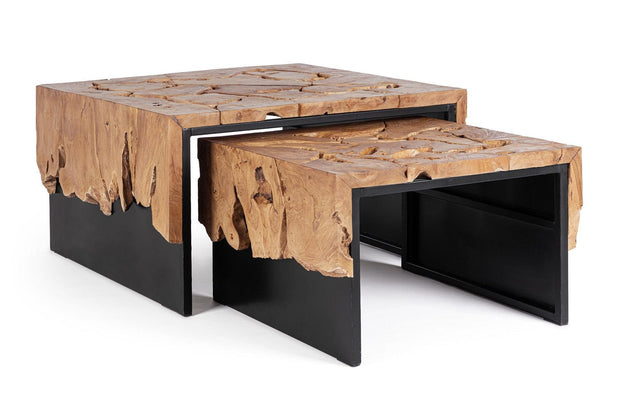 Bizzotto Set di 2 tavolini da caffè Grenada Naturale