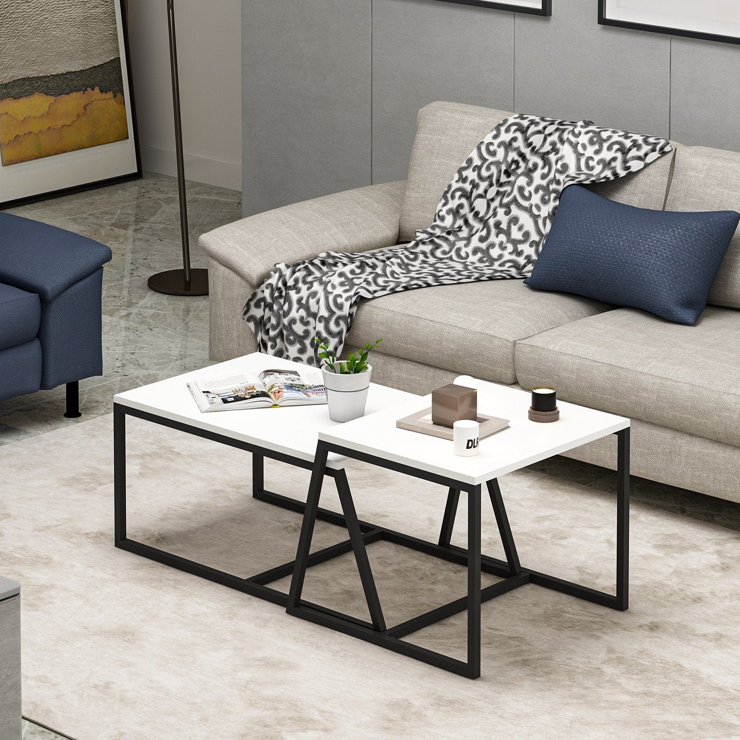 Set di 2 tavolini da caffè Minimal Bianco (2)
