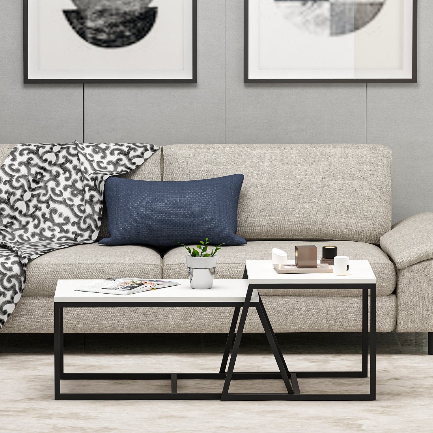 Set di 2 tavolini da caffè Minimal Bianco (3)