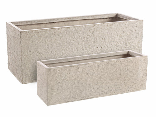 Set di 2 vasi da fiori Stone Rectangle Beige