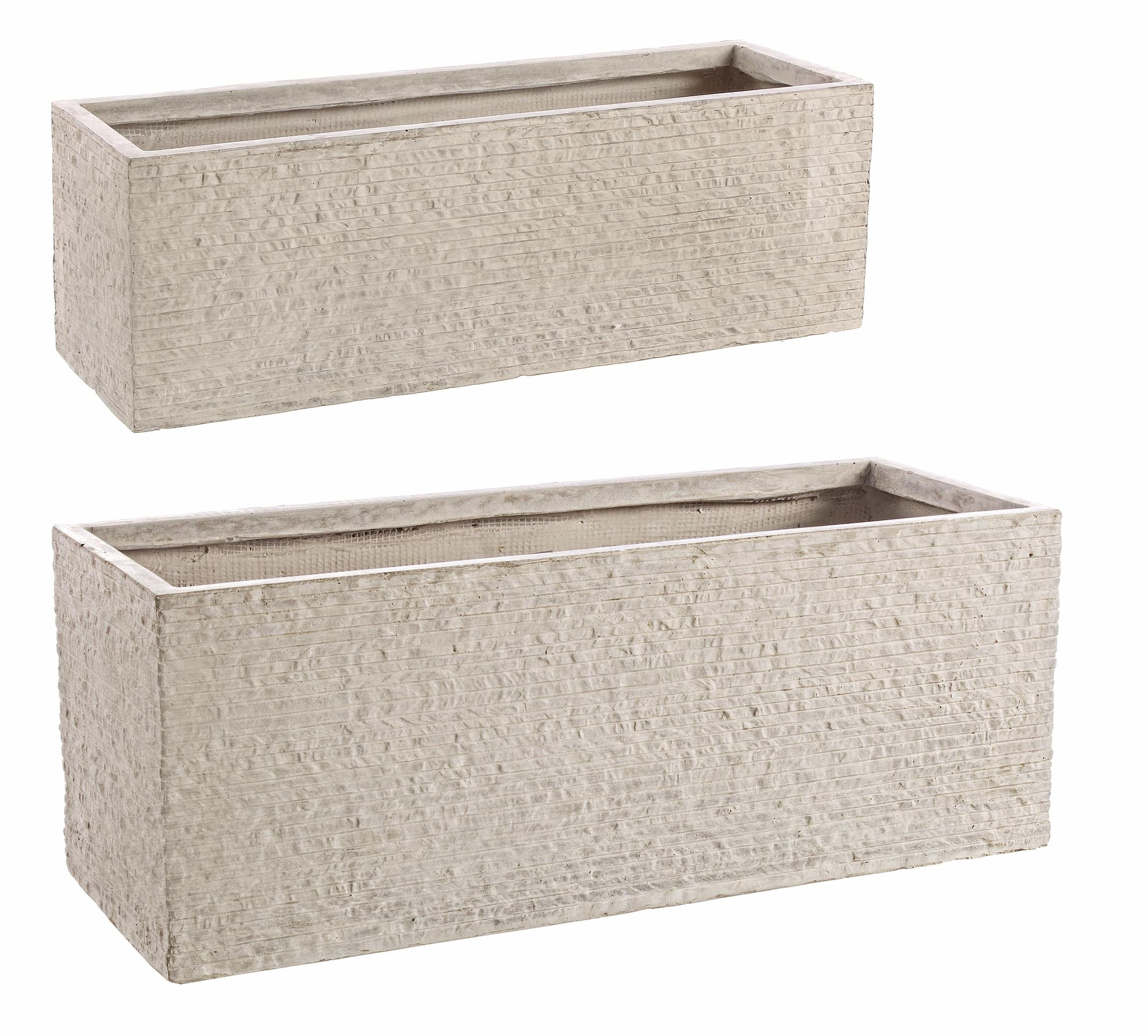 Set di 2 vasi da fiori Stone Rectangle Beige (1)
