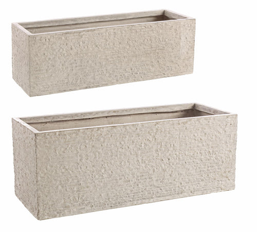 Set di 2 vasi da fiori Stone Rectangle Beige (1)
