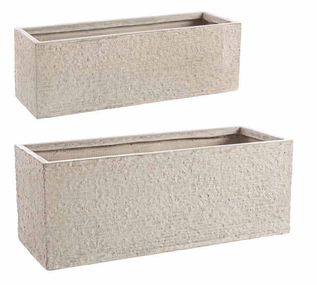 Set di 2 vasi da fiori Stone Rectangle Beige (1)