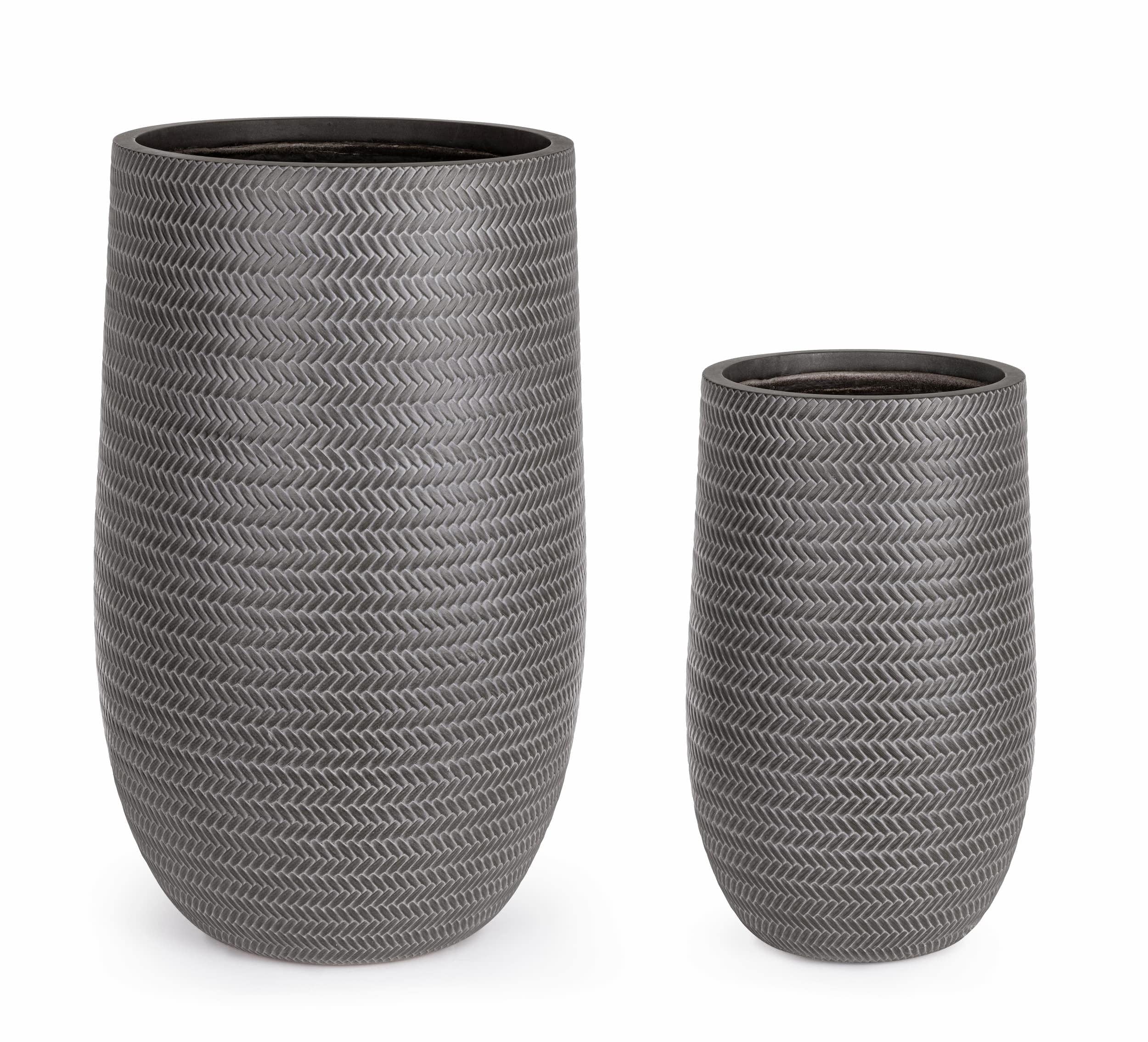 Set di 2 vasi da fiori Tressage Round Alto Antracite (1)