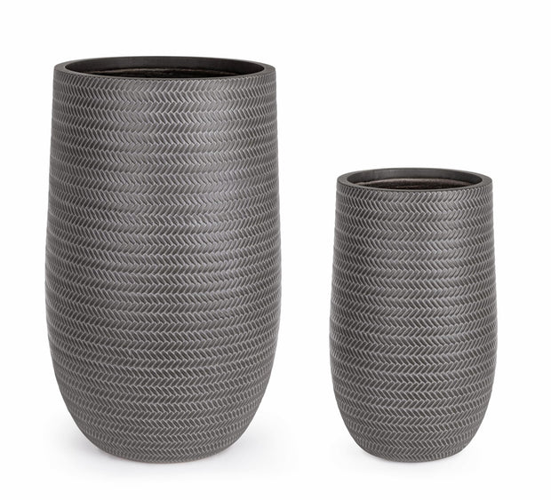 Set di 2 vasi da fiori Tressage Round Alto Antracite (1)
