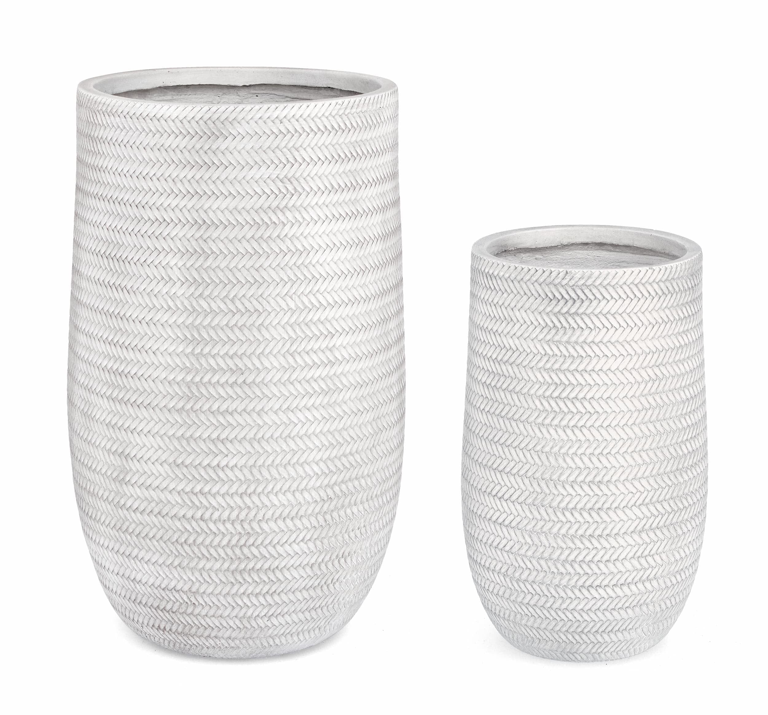 Set di 2 vasi da fiori Tressage Round Alto Bianco (1)