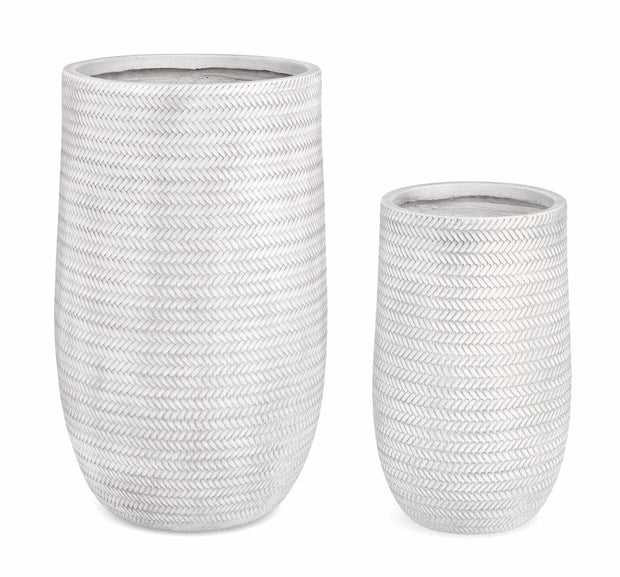 Set di 2 vasi da fiori Tressage Round Alto Bianco (1)