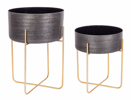 Set di 2 vasi per piante Varanasi Stand Round Antracite