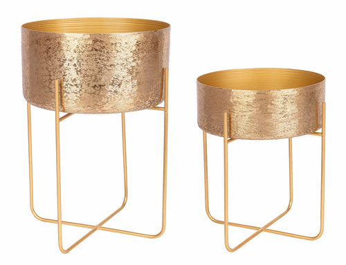 Set di 2 vasi per piante Varanasi Stand Round Oro