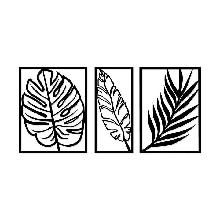 Set di 3 Decorazione da parete Leaf 2 Nero (1)