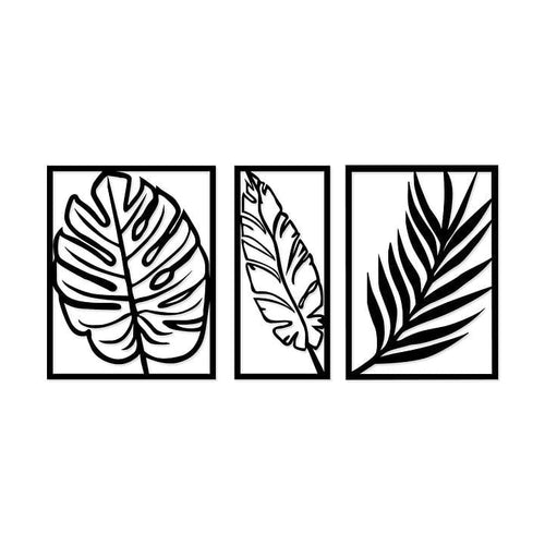 Set di 3 Decorazione da parete Leaf 2 Nero (1)