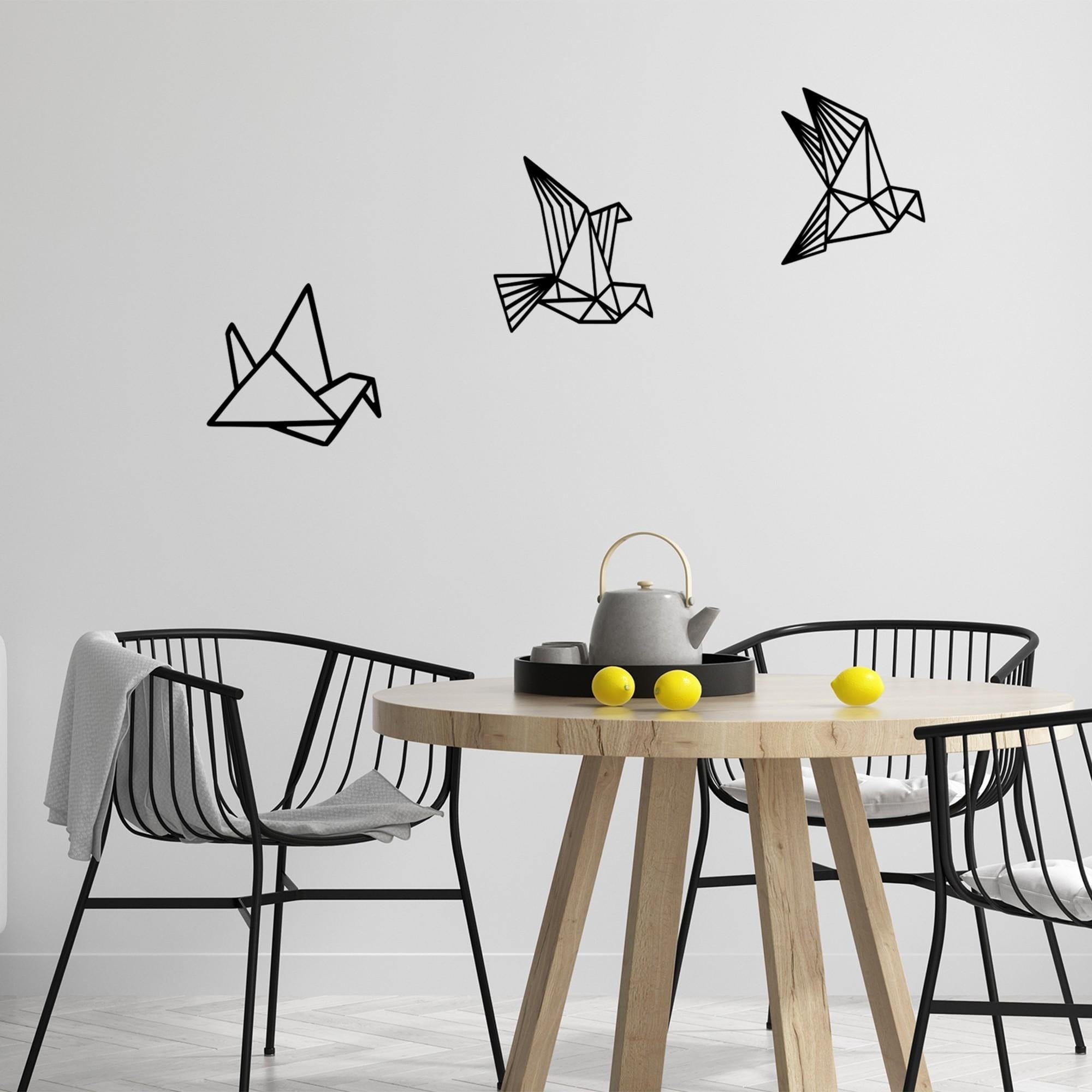 Set di 3 Decorazione da parete Oragami Nero