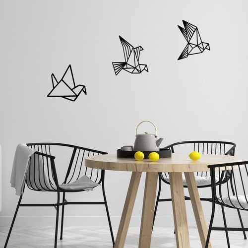 Set di 3 Decorazione da parete Oragami Nero
