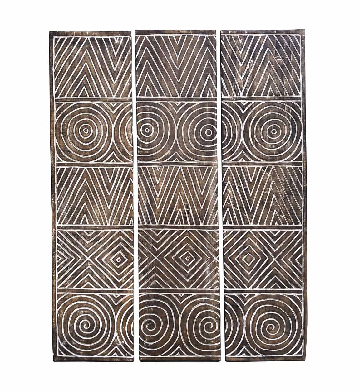 Set di 3 decorazioni da parete Geometric Carved Naturale, 105 x 140 cm
