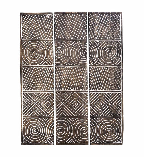 Set di 3 decorazioni da parete Geometric Carved Naturale, 105 x 140 cm