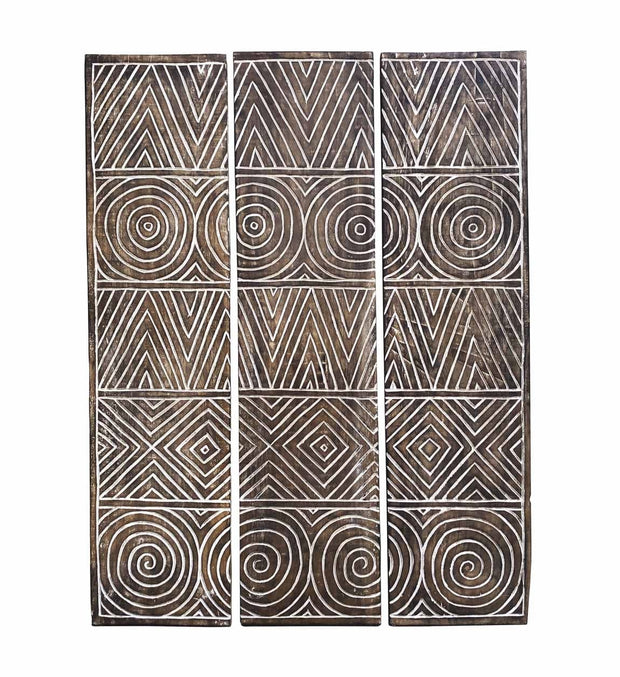 Set di 3 decorazioni da parete Geometric Carved Naturale, 105 x 140 cm