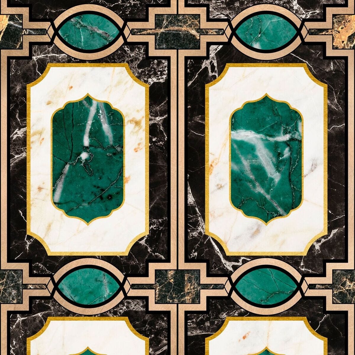 Set di 3 rotoli di carta da parati stampata digitale Waldorf Emerald