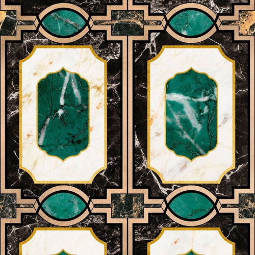 Set di 3 rotoli di carta da parati stampata digitale Waldorf Emerald