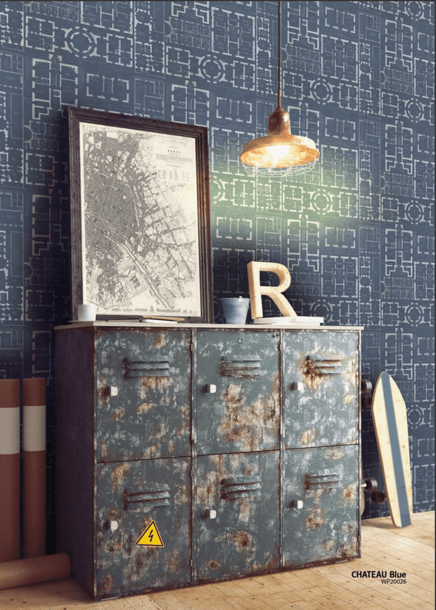 Set di 3 rotoli di carta da parati stampata in digitale Chateau Blue (2)
