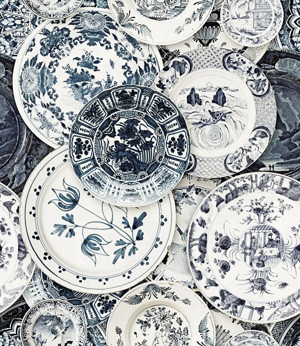 Set di 3 rotoli di carta da parati stampata in digitale Delftware Vintage