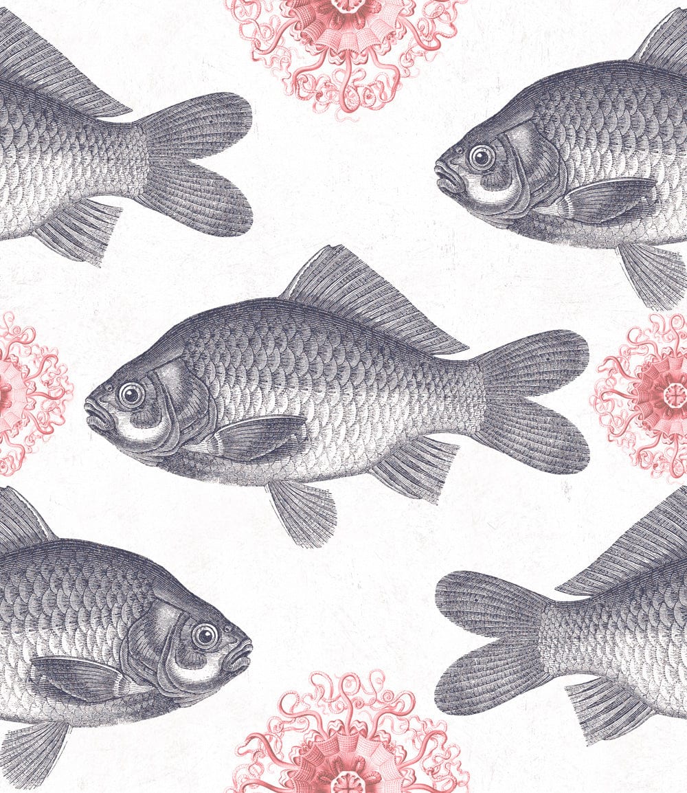 Set di 3 rotoli di carta da parati stampata in digitale Fish Neutral
