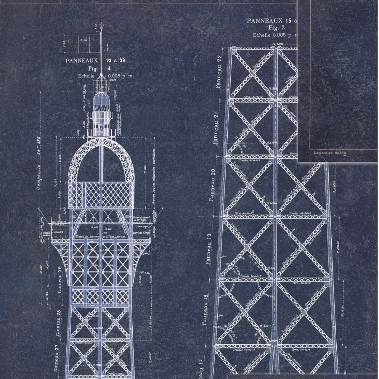 Set di 3 rotoli di carta da parati stampata in digitale Grand Eiffel Blue