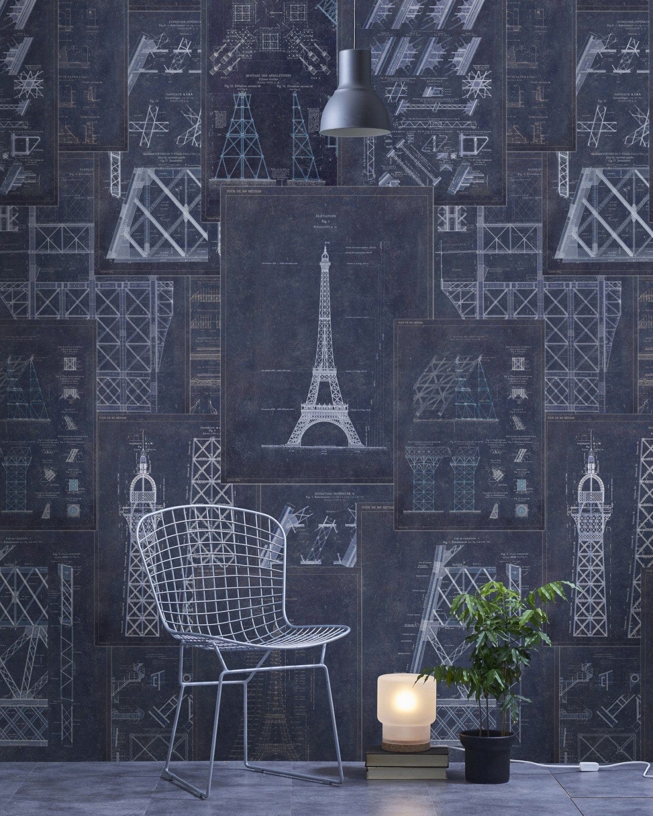 Set di 3 rotoli di carta da parati stampata in digitale Grand Eiffel Blue (1)