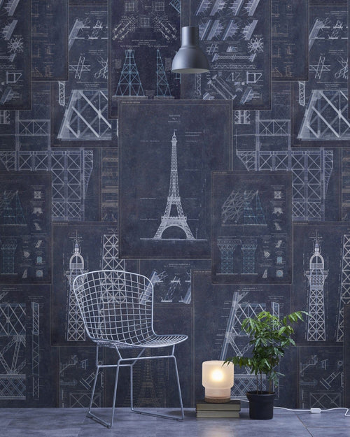 Set di 3 rotoli di carta da parati stampata in digitale Grand Eiffel Blue (1)