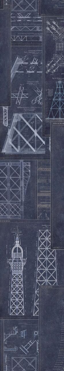 Set di 3 rotoli di carta da parati stampata in digitale Grand Eiffel Blue (3)