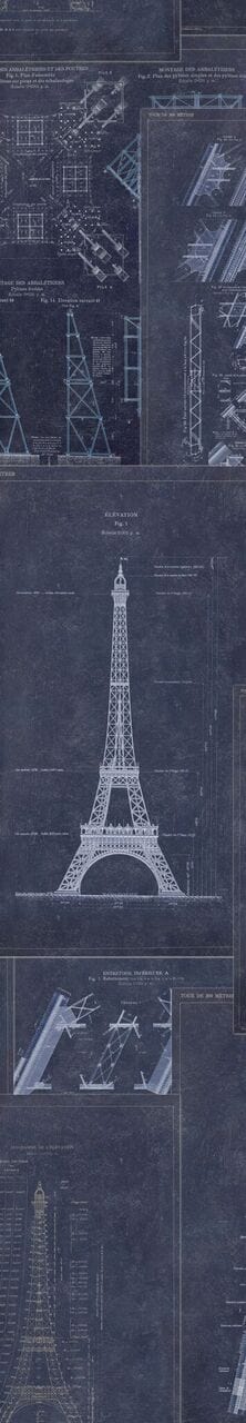 Set di 3 rotoli di carta da parati stampata in digitale Grand Eiffel Blue (4)