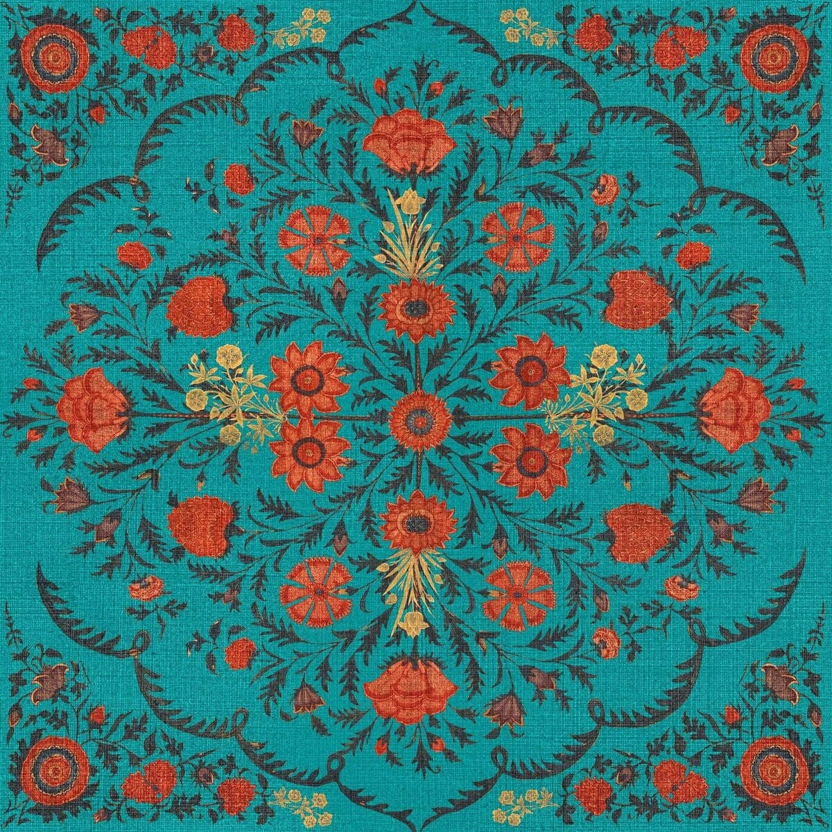 Set di 3 rotoli di carta da parati stampata in digitale Hindu Bloom Topaz