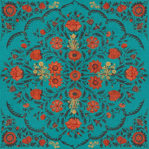 Set di 3 rotoli di carta da parati stampata in digitale Hindu Bloom Topaz