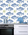 Set di 3 rotoli di carta da parati stampata in digitale Pesce Blu (1)