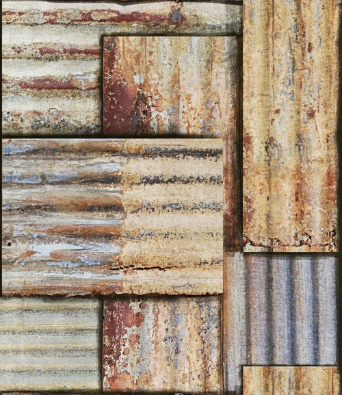 Set di 3 rotoli di carta da parati stampata in digitale Rusty Tin