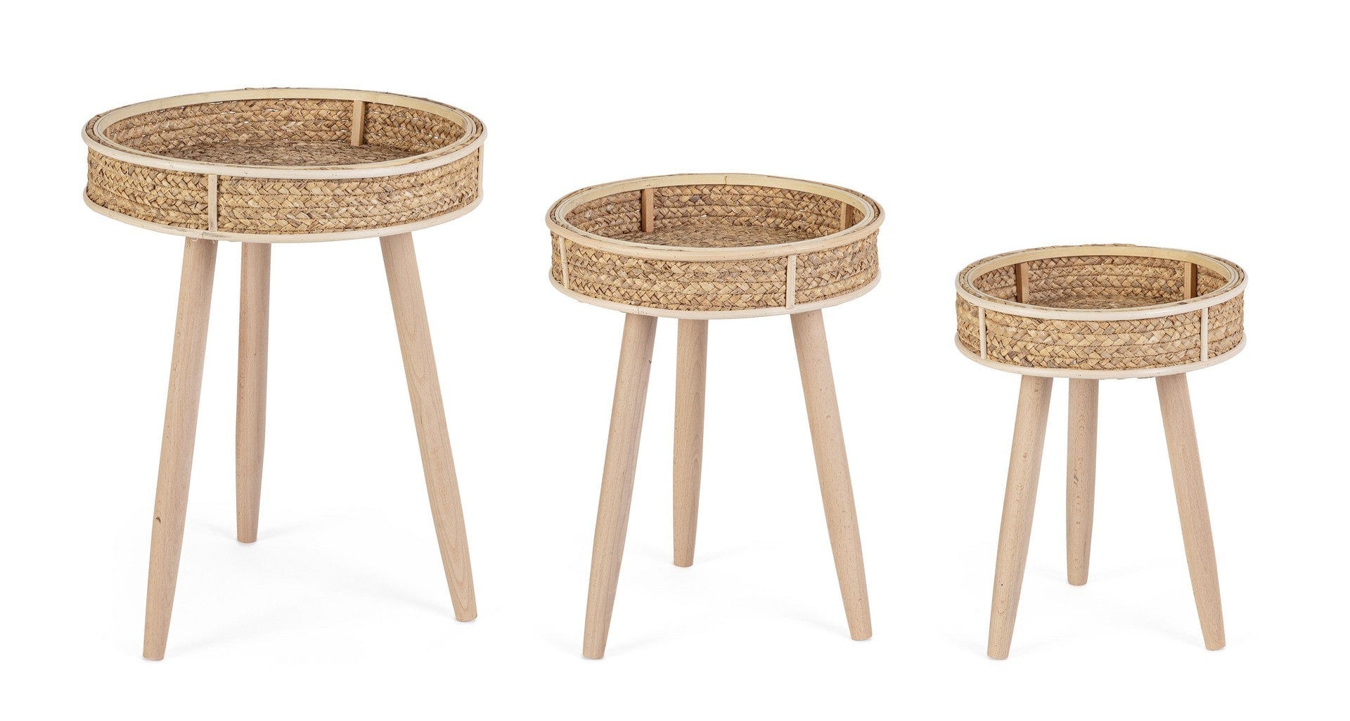 Bizzotto Set di 3 tavolini da caffè Clevon Naturale