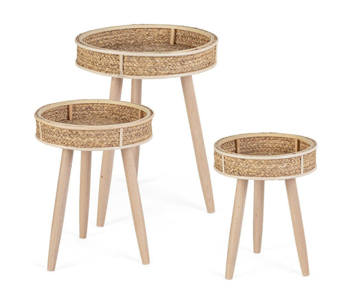 Bizzotto Set di 3 tavolini da caffè Clevon Naturale