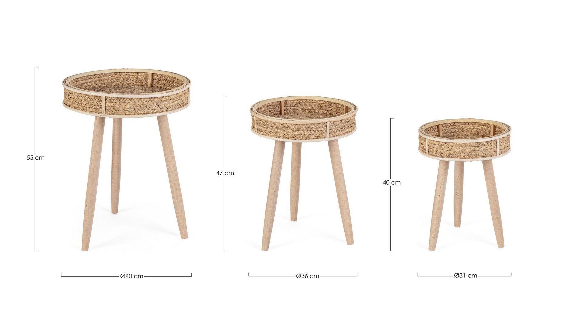Bizzotto Set di 3 tavolini da caffè Clevon Naturale