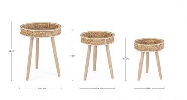 Bizzotto Set di 3 tavolini da caffè Clevon Naturale