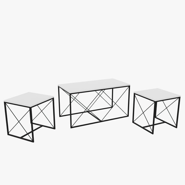 Set di 3 tavolini da caffè Defne Bianco (3)