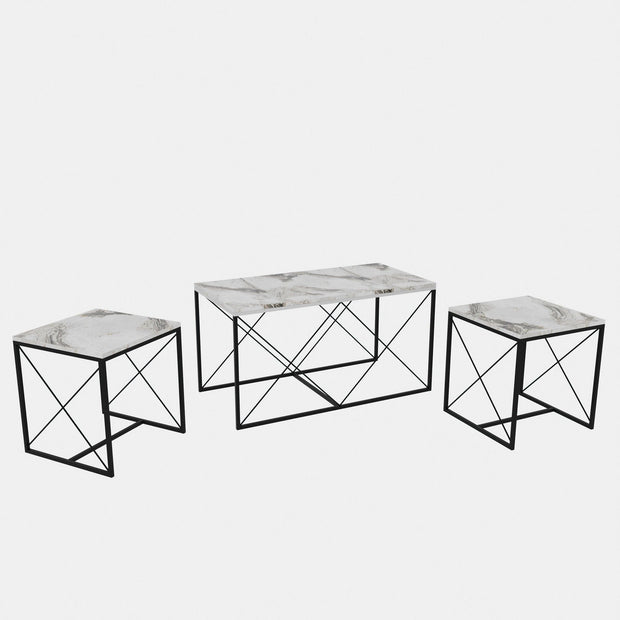 Set di 3 tavolini da caffè Defne Marmo (3)