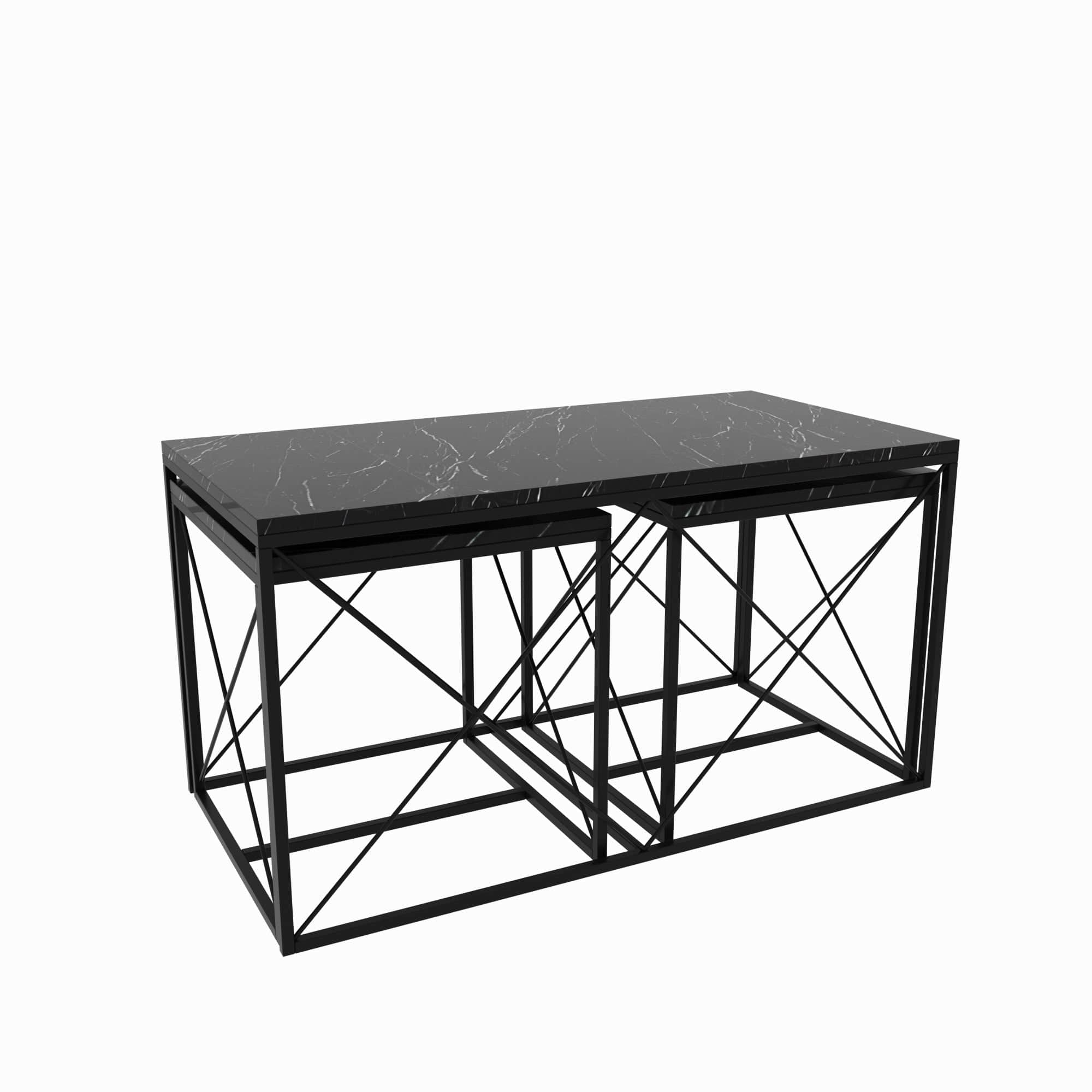 Set di 3 tavolini da caffè Defne Nero (2)