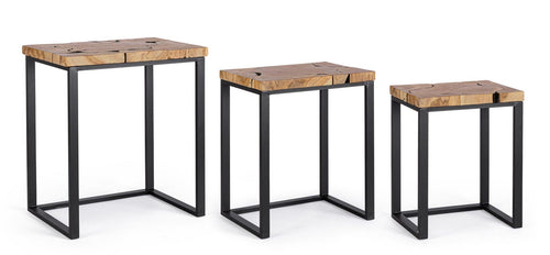 Bizzotto Set di 3 tavolini da caffè Elwood Naturale