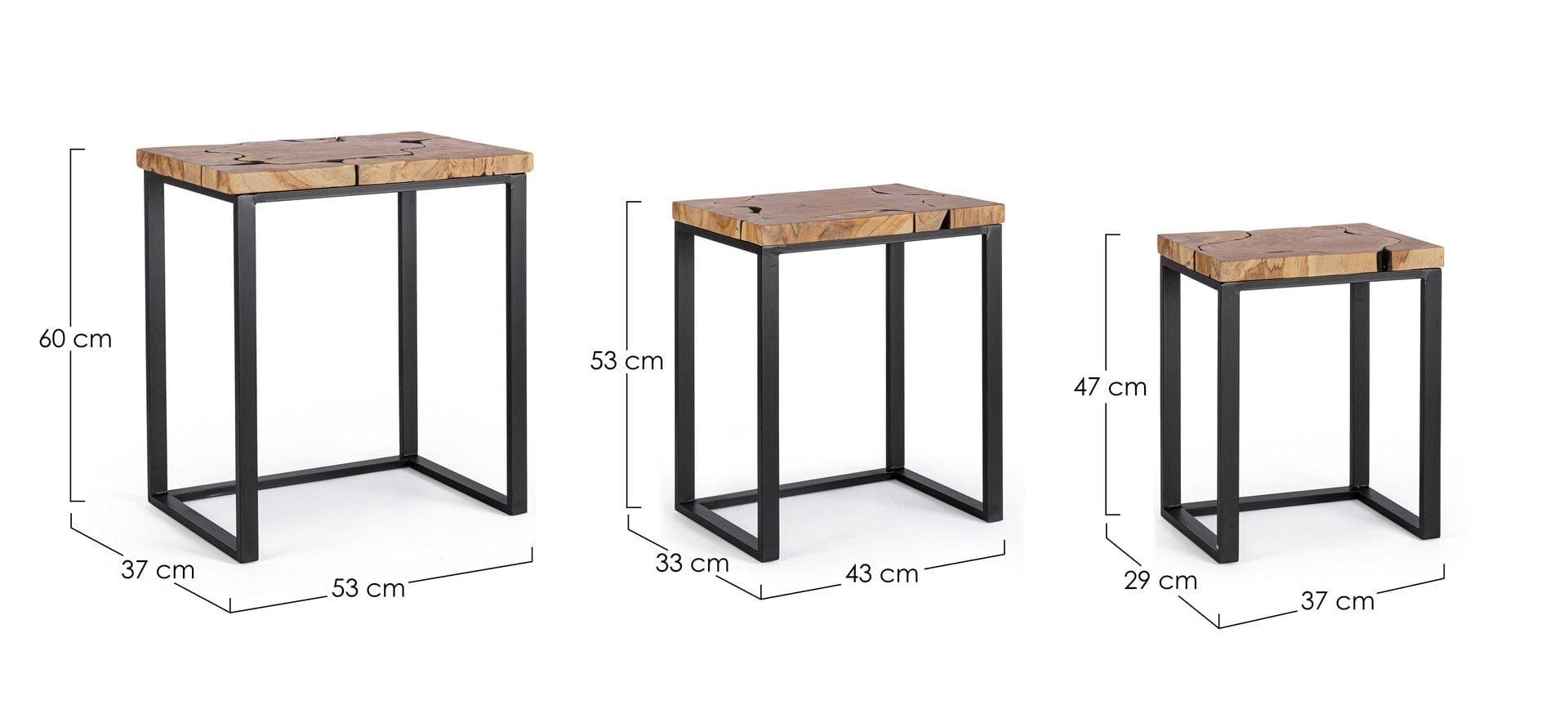 Bizzotto Set di 3 tavolini da caffè Elwood Naturale